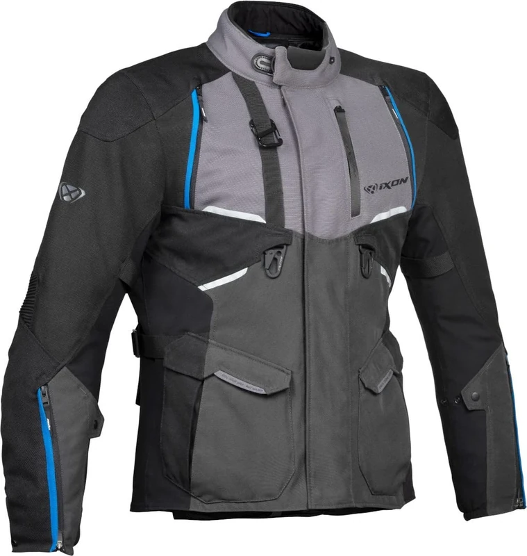 Ixon Men's Eddas Motorcycle Jacket, Grey Black Blue, 4XL