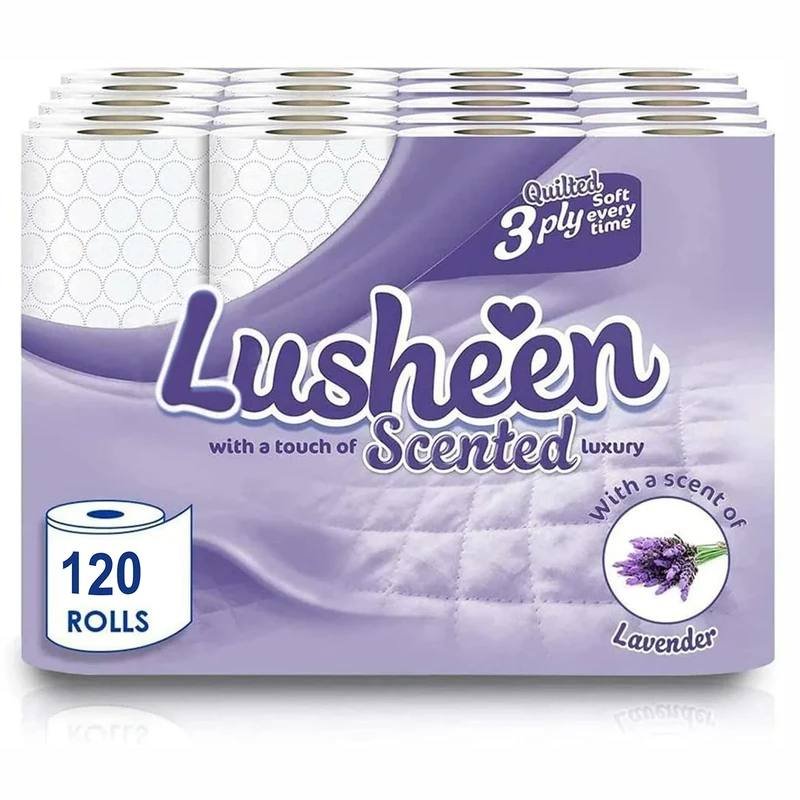 Lusheen Toilet Roll Bulk Buy - Pack of 60 Rolls (1 x 60 Packs) Quilted White 3 Ply Lavender Fragrance Toilet Rolls (2 Pack- 120 Rolls)