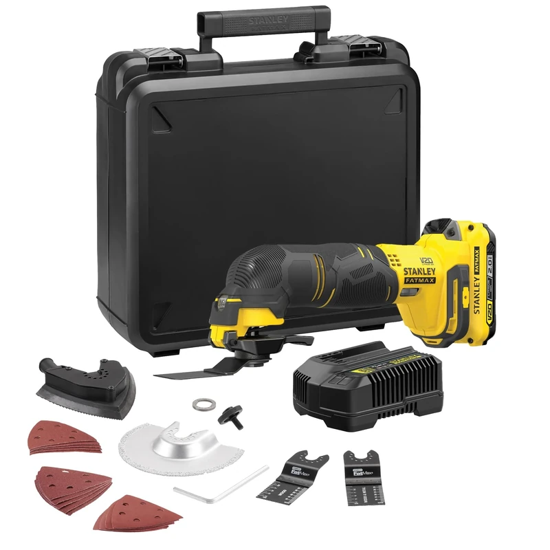 Stanley FATMAX V20 Cordless Oscillating Multitool, Includes 2.0Ah Li-Ion Battery, 2A Charger and Kit Box, 18V, SFMCE500D1K-GB
