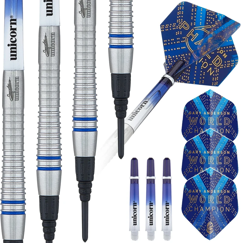 Unicorn Soft Tip Darts Set | Gary Anderson Phase 6 World Champion | 70% Natural Tungsten Barrels & Epic Tips | 18 g