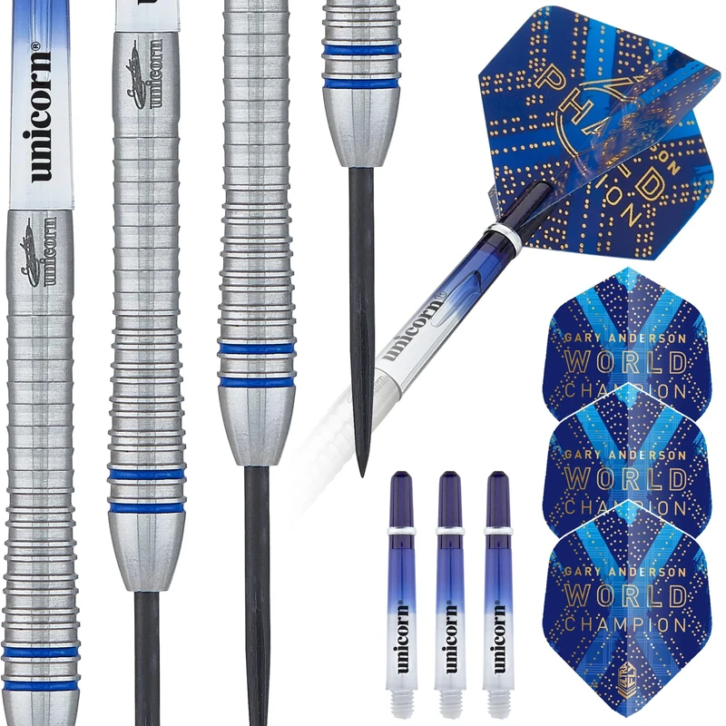 Unicorn Steel Tip Darts Set | Gary Anderson Phase 6 World Champion | 90% Natural Tungsten Barrels & Volute Points | 24 g
