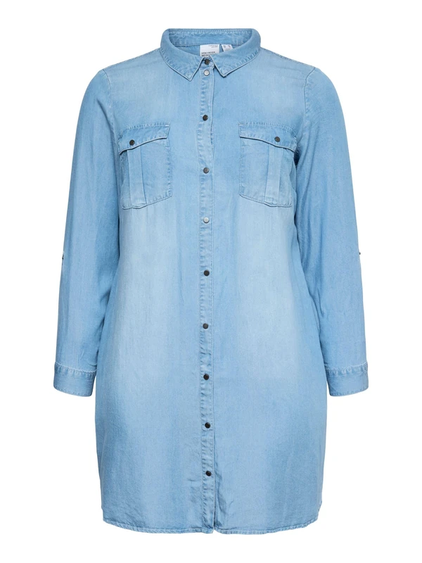 VERO Moda Womens Vmsila Ls Short Mix Ga Curve Noos Dress, Light Blue Denim, 24 UK