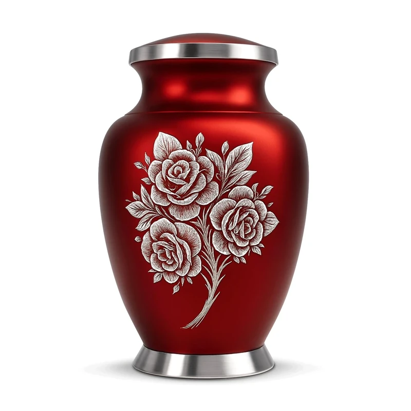 Solace Forever Red Rose Cremation Urn - Decorative Urns, Funeral Urns for Human Ashes Adult Female & Male - Adult Urns for Human Ashes Large With Velvet Bag - Honor Your Loved One with Ashes Urn Red