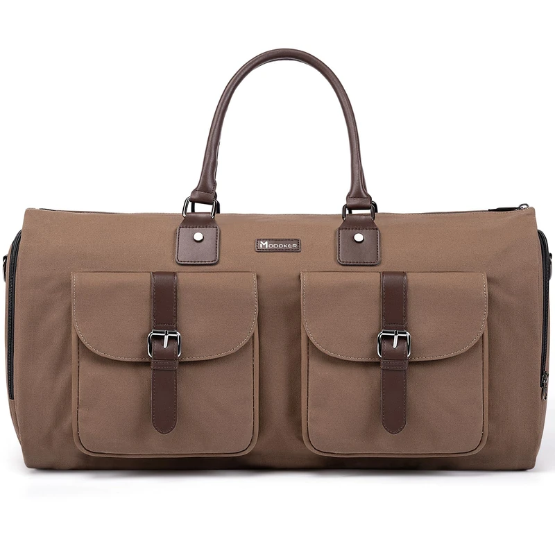 Modoker Garment Convertible Weekender Bag,Carry on Canvas Garment Duffle Bag Heavy Duty Overnight Bags for Men Women, Brown - Image 1