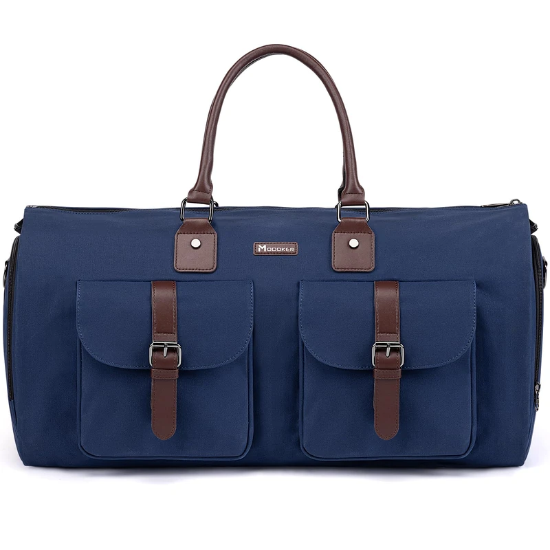Modoker Garment Convertible Weekender Bag,Carry on Canvas Garment Duffle Bag Heavy Duty Overnight Bags for Men Women, Blue