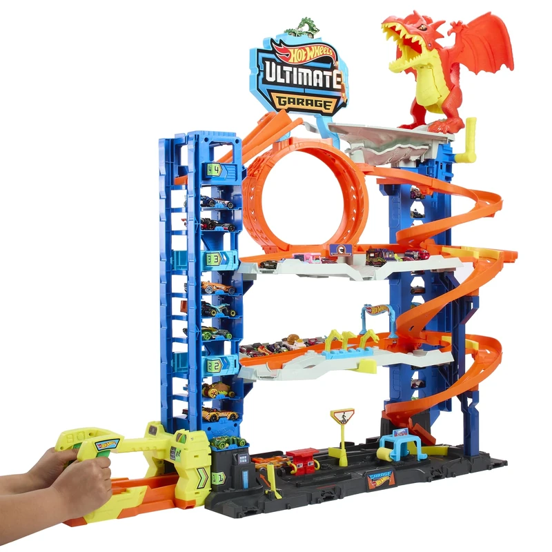 Hot Wheels Let's Race Netflix - City Ultimate Garage Playset with 2 Die-Cast Cars, Toy Storage for 50+ 1:64 Scale Cars, 4 Levels of Track Play, Defeat the Dragon, HKX48