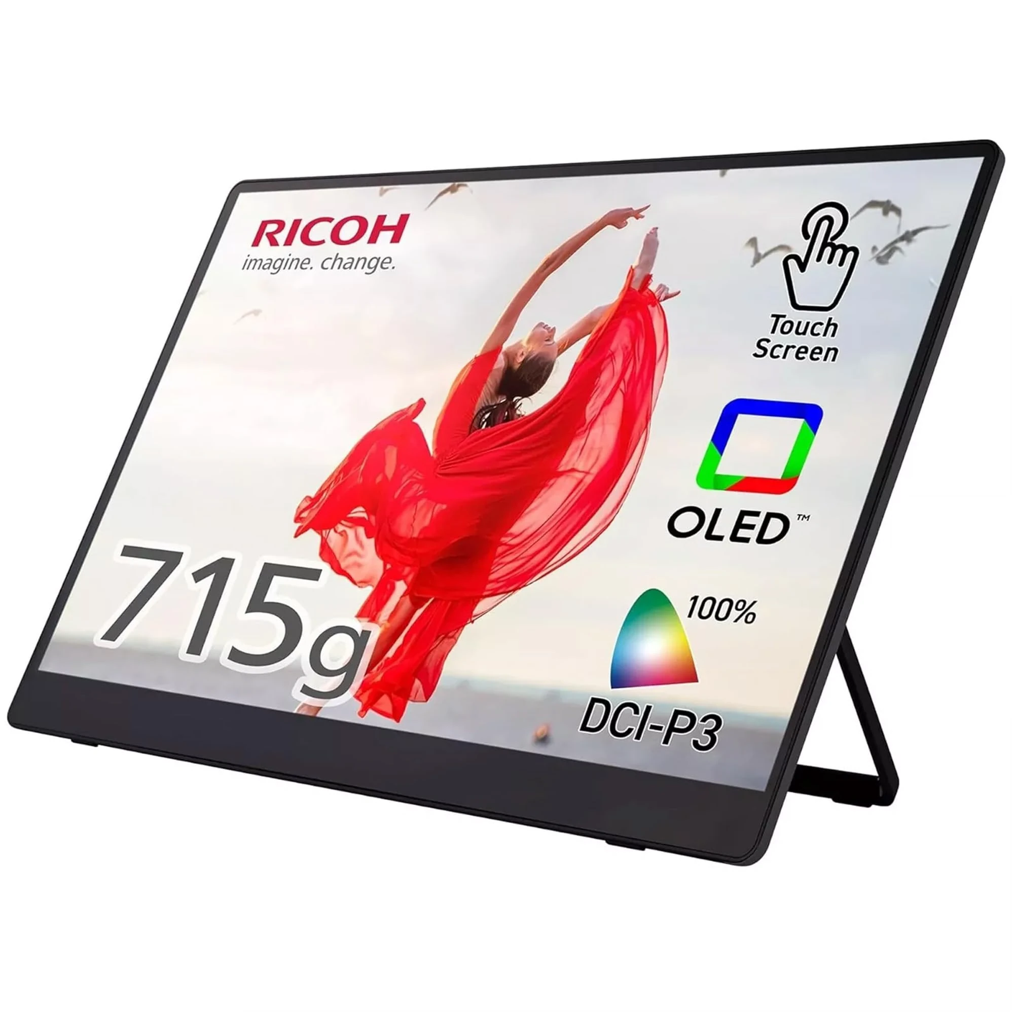Ricoh 15.6 Inch 150BW Wireless Portable Monitor 1920x1080 OLED USB C Lightweight with Touch Screen and 2 Built-in Speakers, External Portable Screen for Laptop/PC/Phone