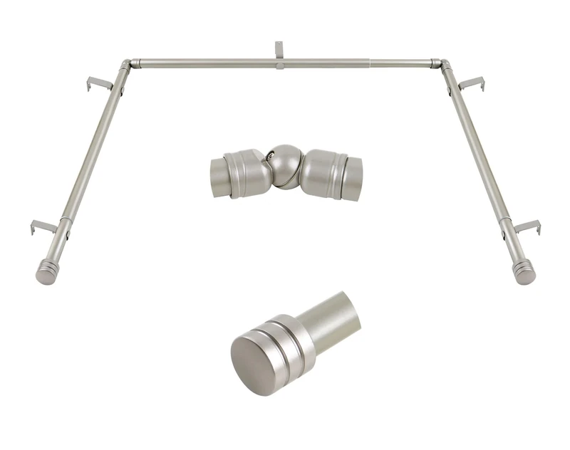 HOTOZON 1 Inch Bay Window Curtain Rods, 36-72 Inch(Center Rod for window (24 to 68 Inch), 20-36 Inch Side Rod for windows (16-32 Inch), Antique Silver, End Cap Finials