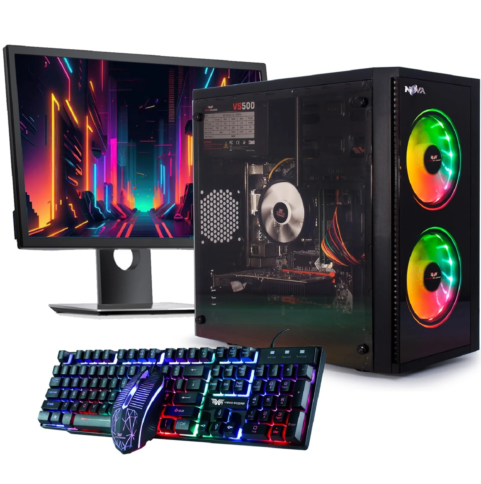 Veno Scorp Budget Gaming PC 22” Bundle Intel Core i3-8GB RAM - 500GB HDD – GTX 750 4GB Nova ARGB Gaming Case - WINDOWS 11