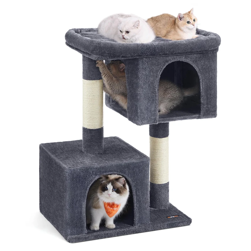 Feandrea Cat Tree Tower, 101 cm, 2 Caves, Large Perch, Scratching Post