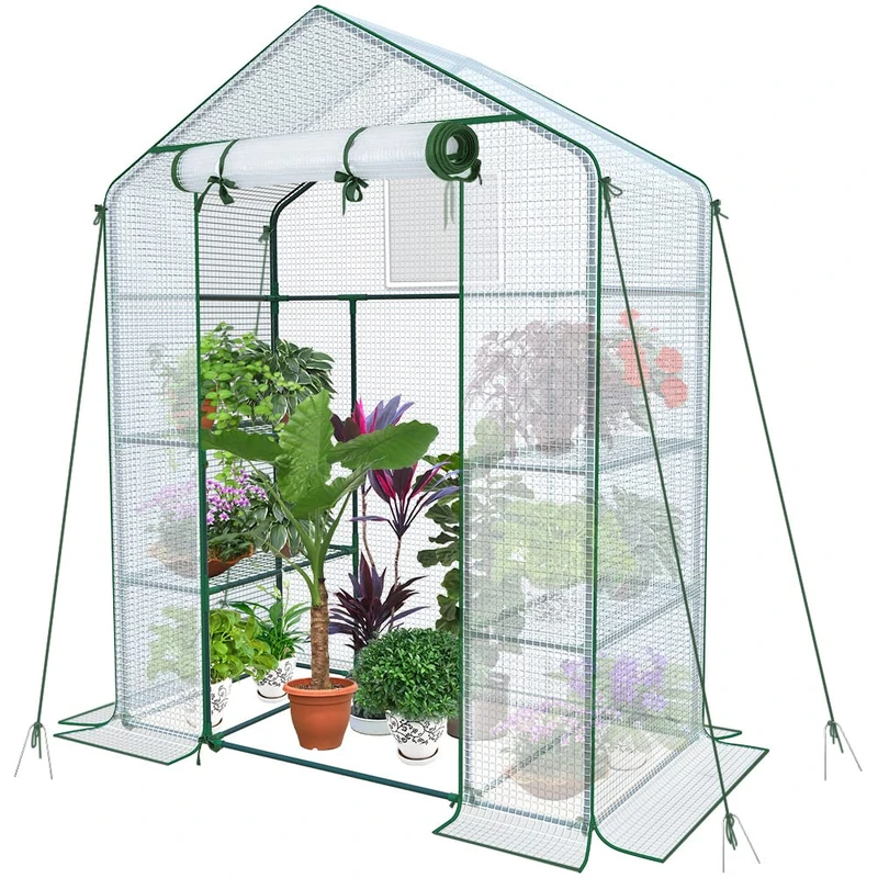 VOUNOT Walk In Greenhouse with Shelves - 143x73x195cm White