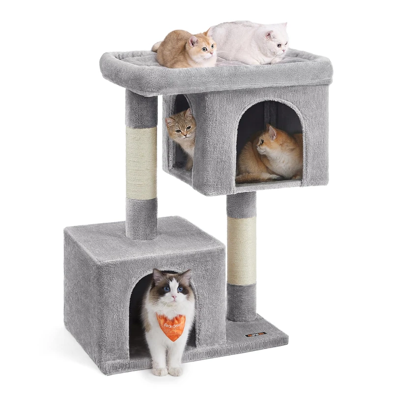 Feandrea Cat Tree Tower, 101 cm, 2 Caves, Large Perch, Scratching Post