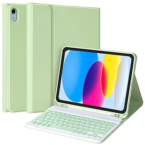 CC Store for iPad 10th 2022/A16 11th Generation 2025(10.9/11 inch) Keyboard Case, for iPad 11/10 Gen Case with Wireless Detachable Rechargeable Bluetooth Keyboard & Pencil Holder,Green