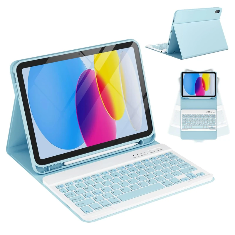 CC Store Keyboard Case for iPad 10th 2022/A16 11th Generation 2025(10.9/11 inch), for iPad 11/10 Gen Case with Wireless Detachable Rechargeable Bluetooth Keyboard & Pencil Holder,Blue