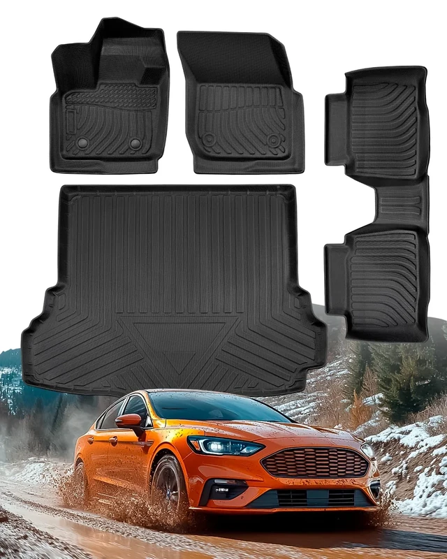 DrCarNow® for Ford Fusion Floor Mats 2017 2018 2019 2020 & Cargo Mat(Not Hybrid), Trunk Cargo Liners for Ford Fusion 2017-2020, Waterproof All Weather Protect Custom Fit Mat for Fusion Accessories - Image 1