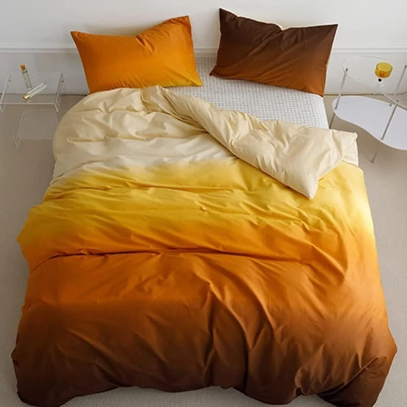 Houseri Gradient Yellow Comforter Set Full Cream Orange Bedding Sets Size Gold Multi Color for Teen Girls Boys Artistic Sunset Quilt Queen 2-orange Gradient