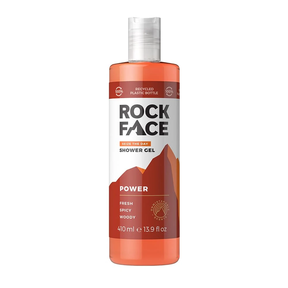 Rock Face Shower Gel - Power All In One Body Wash for Men, 410ml, Spicy Oriental Scent, Suitable for Hair and Body, Long Lasting Fragrance