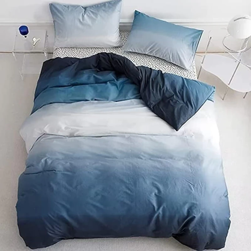 Houseri White and Blue Comforter Set California King Gradient Blue Comforter Bedding Sets Cal King Size, Cal King(96''x104''-Comforter)