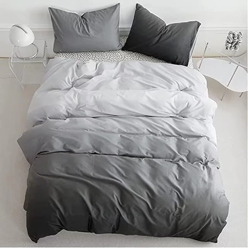 Houseri Grey Comforter Set Twin Gradient White and Gray Bedding 3 Piece Boys Girls Kids Aesthetic Silver Grey Bed Comforters Sets Dark Light Gray Art Style Preppy Dorm Quilts Blankets Twin