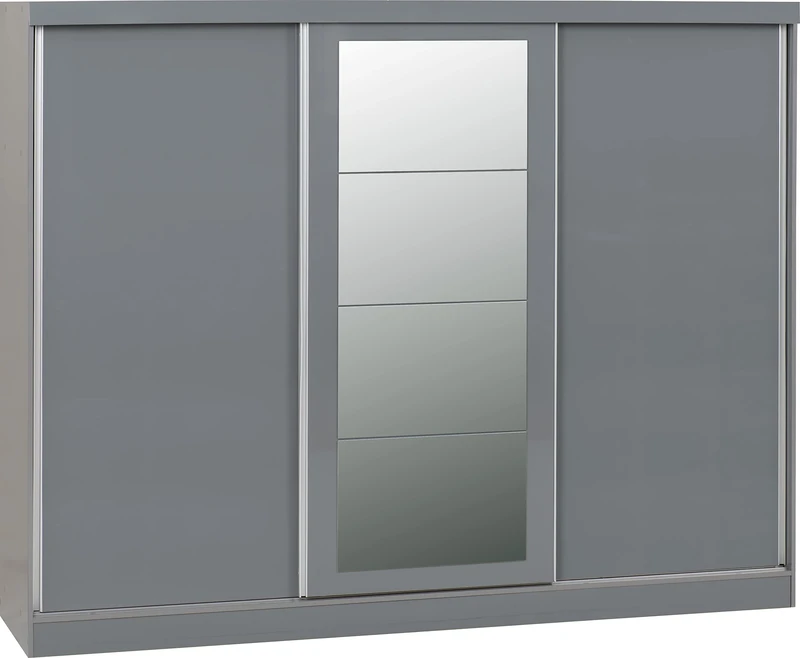 Seconique Nevada 3 Door Slider Wardrobe in Grey Gloss