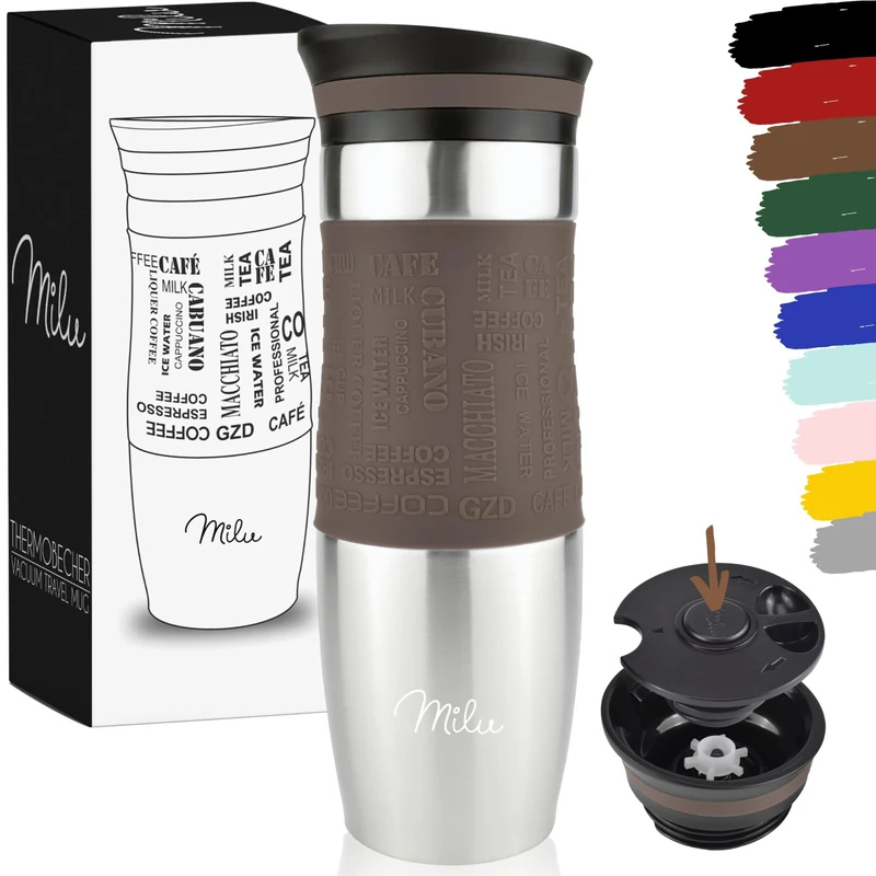 Milu Insulated Coffee Mug to Go - 450ml, Leak Proof, Double Wall