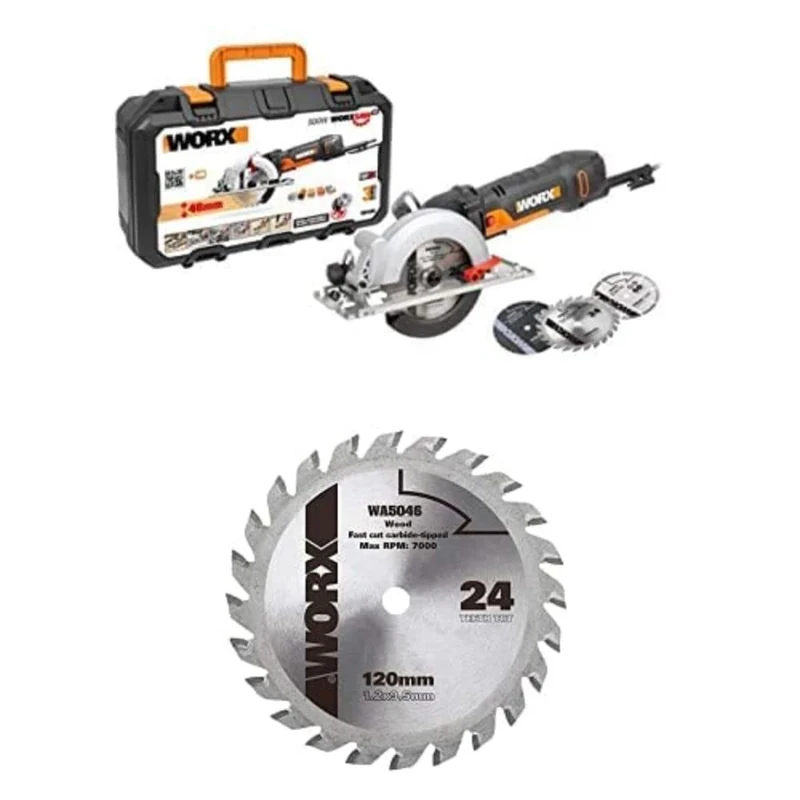 WORX WX439 500W 120mm Worxsaw Compact Circular Saw + WORX WA5046 WORXSAW 120 mm 24T TCT Blade