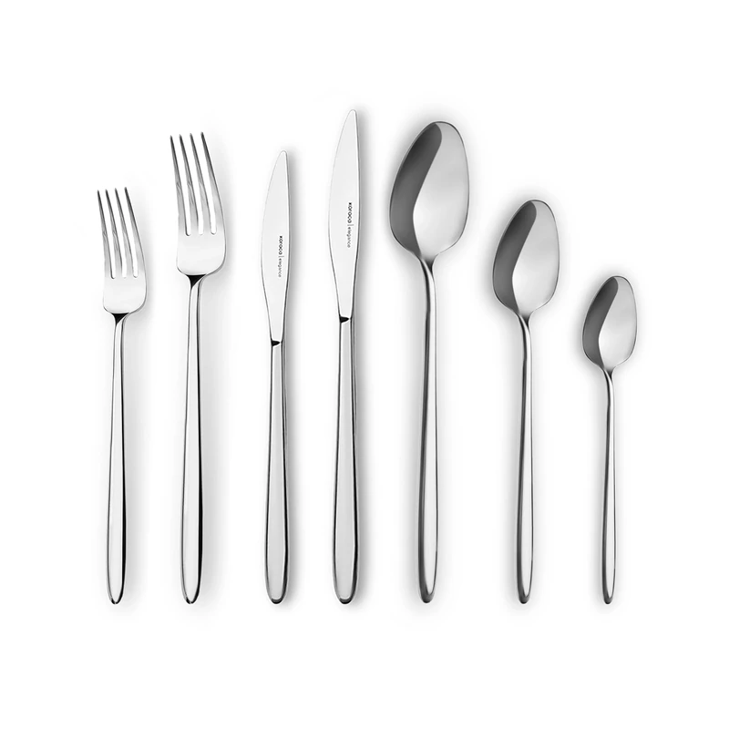 Karaca New Flow 84-Piece Cutlery Set for 12 People - 18/10 Stainless Steel, Dinnerware Tableware Silverware Service, Includes Fork, Spoon, Knife, Dessert Fork,Teaspoon, Mirror Polished, Silver