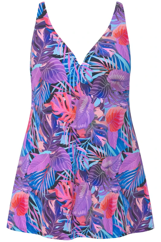 Ulla Popken Women's Palm Tree Recycled Swimsuits, Black, 20 - Image 1