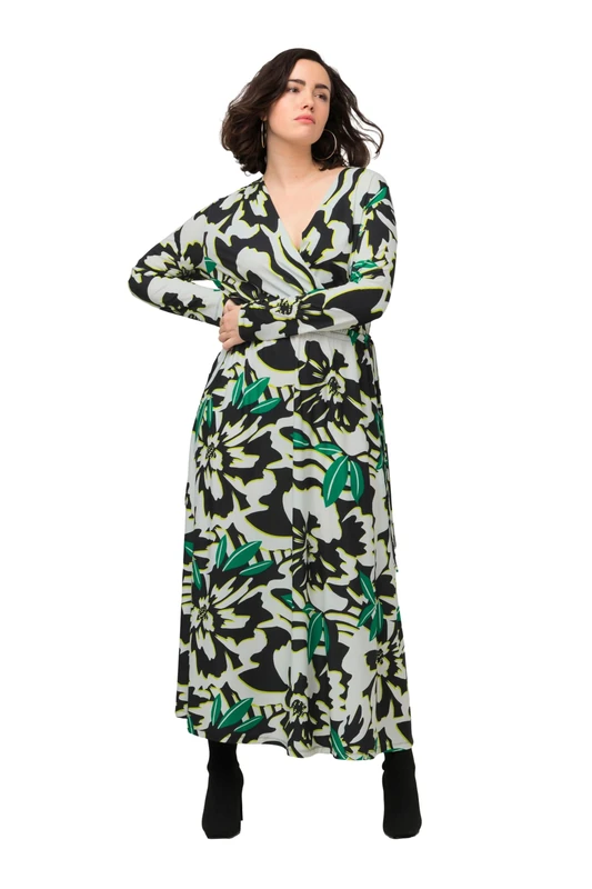 Ulla Popken Women's Jersey Dress, Printed Dress, Schwarz, 24-26