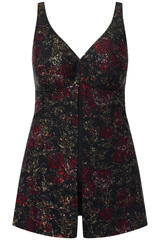 Ulla Popken Women's Speckle Bathing Dress Swimsuits, Black, 16