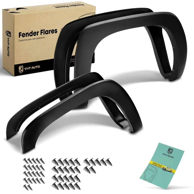 YHTAUTO OE Factory Style Fender Flares w/Hardware Kit Compatible with Chevy Silverado & GMC Sierra 1500/2500 1999-2006, 1500 HD/2500 HD/3500 2001-2006, Classic 2007, Fleetside Model Only, Set of 4