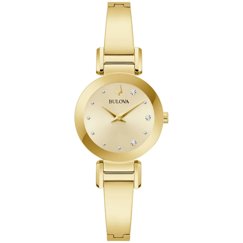 Bulova Marc Anthony Ladies Modern Diamond Stainless Steel Bangle Bracelet Watch, Gold/Champagne Dial, Watches - Image 1