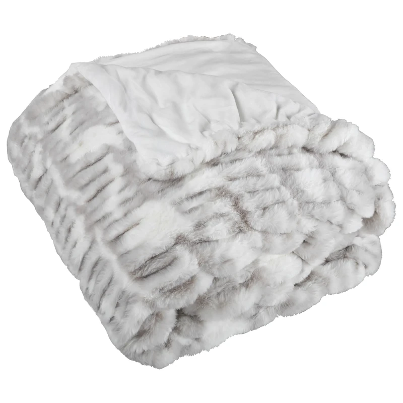 Lavish Home Oversized Ruched Faux Fur Blanket, 60x80-Inch Jacquard Faux Fur Queen-Size Throw for Beds and Sofas, Gray