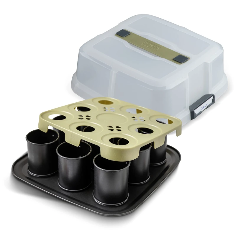 Zenker Bake, Click & Go 9 Cake Tray with Hood - 29 x 29 x 7 cm - Baking Mould with Matching Lid for Direct Transport - Cake Mould for Baking & Transporting