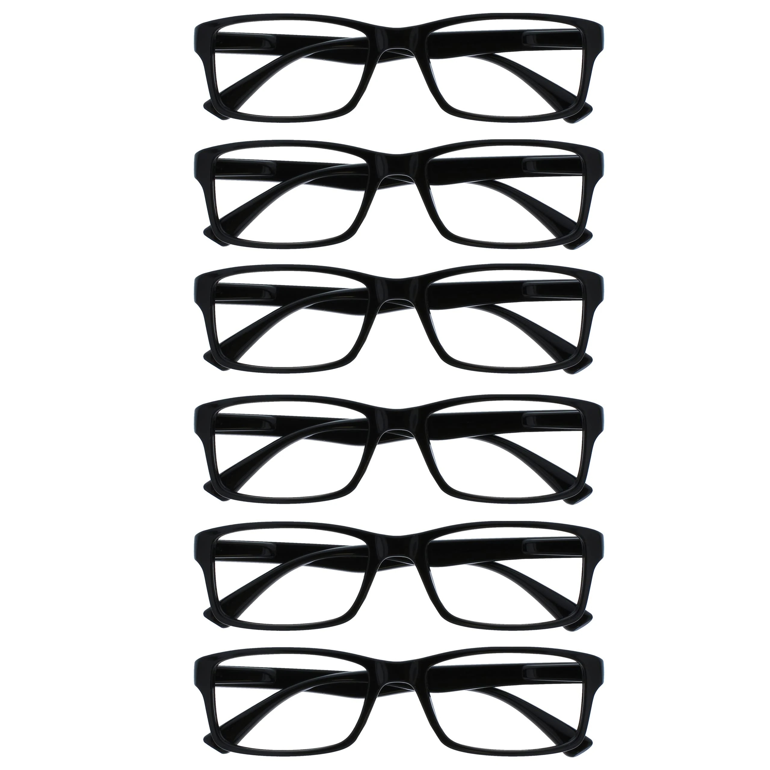 OPULIZE PEP Classic Reading Glasses for Women Men, Scratch Resistant Rectangular Frame with Spring Hinges, Black, +2.5 (Pack of 6)