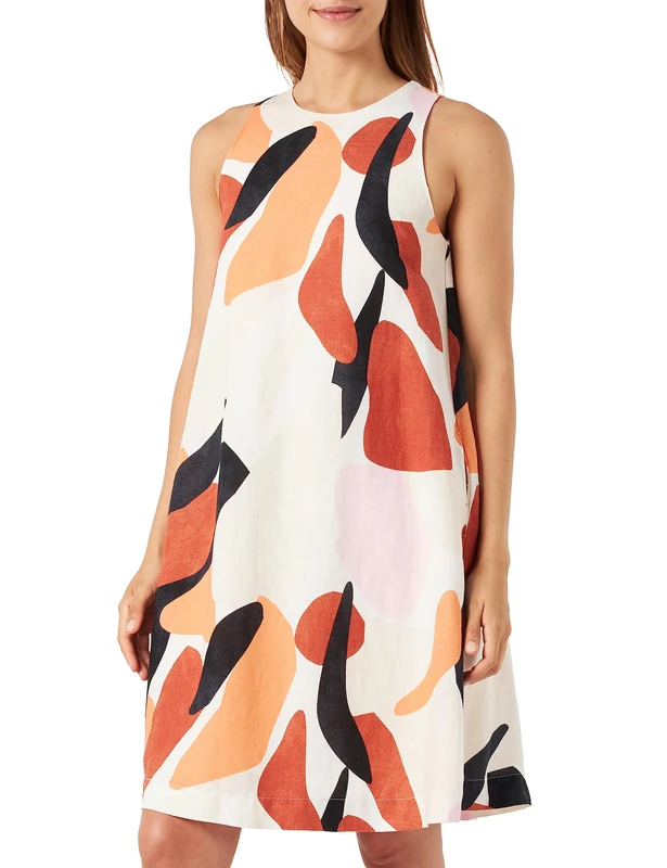 s.Oliver BLACK LABEL Women's 2131889 Dress Short, Cream|Multicoloured 02a1, 10