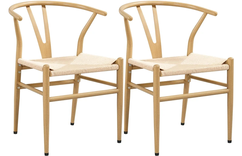 Yaheetech Dining Chair Mid-Century Y-Shaped Weave Chair with Hemp Seat for Kitchen, Dining, Living Room Set of 2 Wood Color