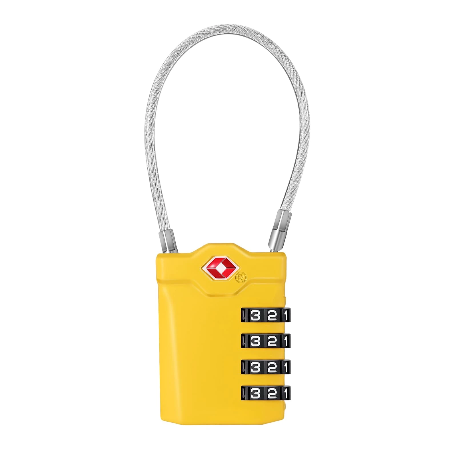 ZHEGE TSA Approved Luggage Locks, Suitcase Padlocks, White Code Padlock with Open Alert Indicator, Flexible Cable Travel Padlock, 4 Digit Combination Padlock for Gym Locker (Yellow