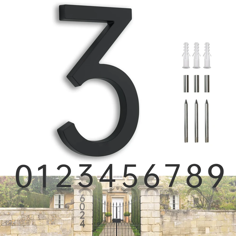 House Numbers Large Door Numbers Black House Number 7 Inch Metal House Numbers 3D Floating Exterior Modern - Address Numbers for House Front Door Numbers 3