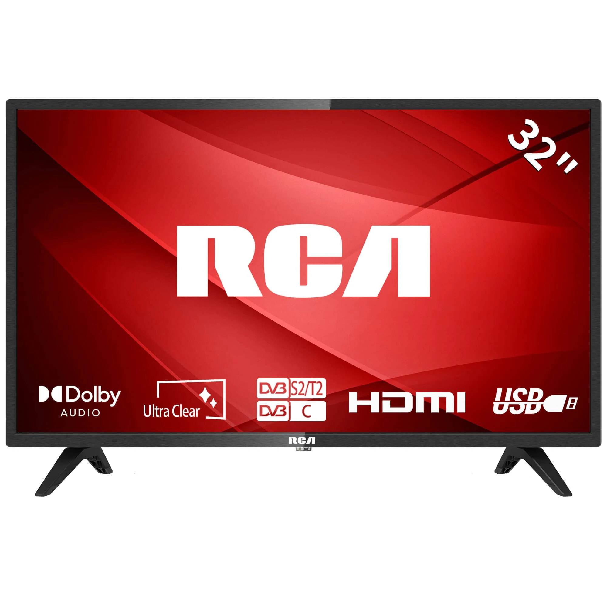 RCA 32 Inch 720P TV, Freeview HD Dolby Digital Audio DVB T2/S2 HD LED Backlighting Display Television, HDMI USB Earphone Output Media Player Monitor PS5 Xbox, Small Screen for Bedroom Kitchen Black