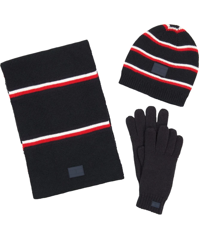 Tommy Hilfiger Men's Beanie, Scarf and Glove Set Hat, Desert Sky Striped, One Size - Image 1