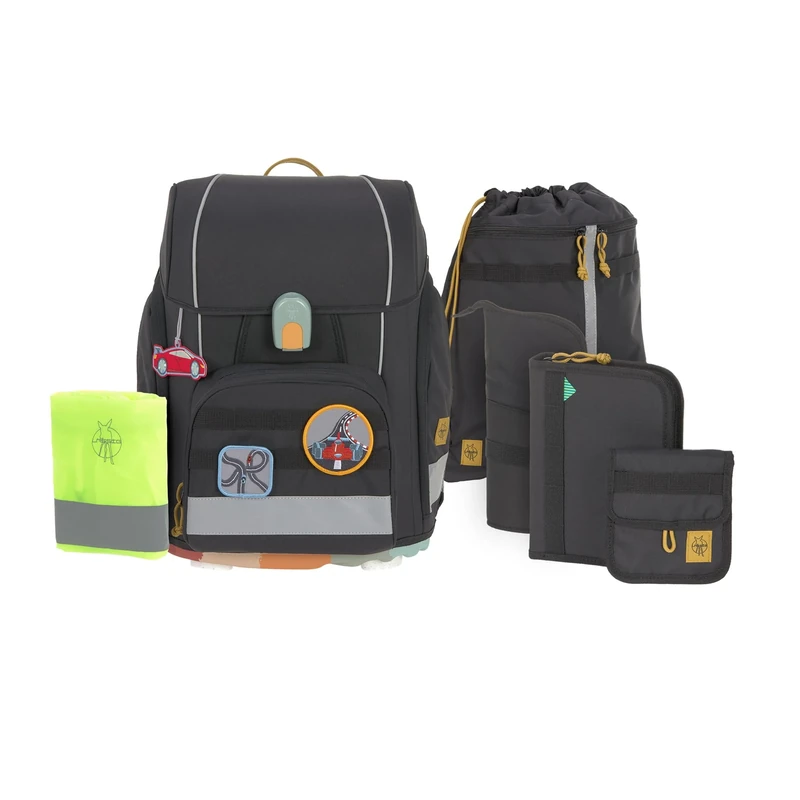 LÄSSIG Boxy Unique 7-Piece Children's School Bag Set, Black, Standard Size, Casual