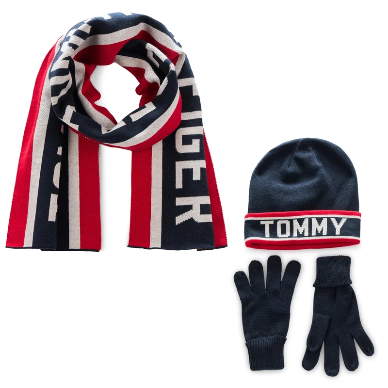 Tommy Hilfiger Men's Beanie, Scarf and Glove Set Hat, Desert Sky, One Size