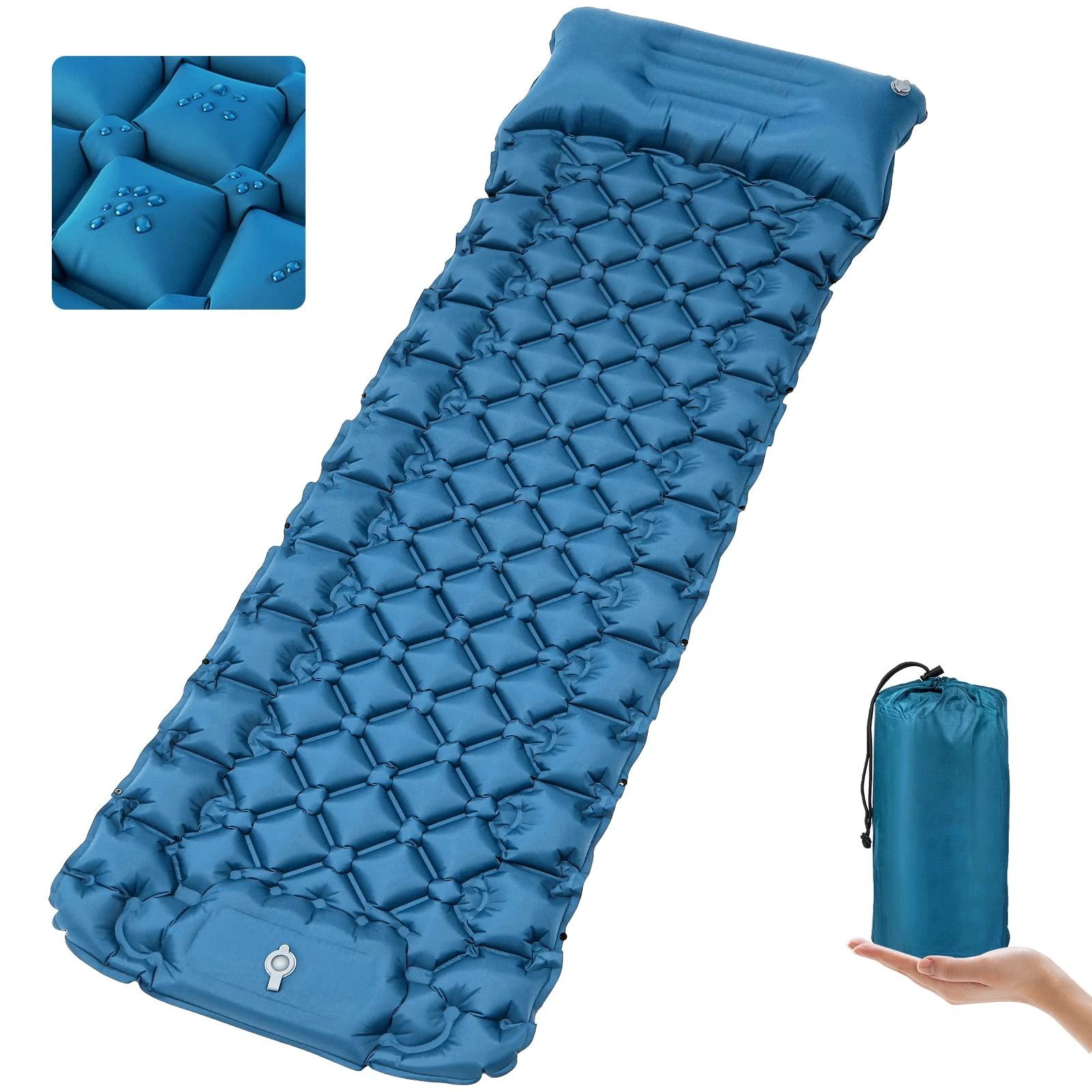 NHOWIN Self Inflating Camping Mat, 9CM Portable Ultralight Inflatable Sleeping Mat with Foot Pump and Pillow, Compact Waterproof Connectable Double Camping Mattress for Hiking, Backpacking