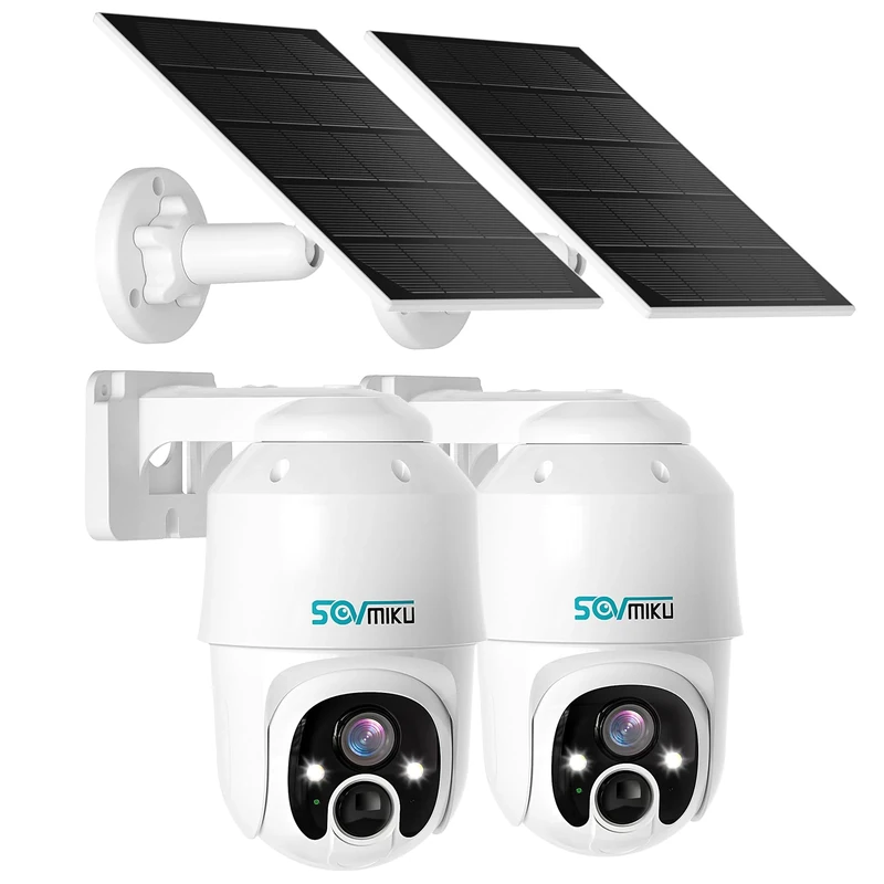 SOVMIKU 2A1 4MP Solar Security Camera Wireless Outdoor,2-Years Free Cloud Storage,Two Way Audio,Easy to Setup,Motion Detection,360° View,Pan/Tilt, Color Night Vision, Audible Flashlight Alarm,SD Slot