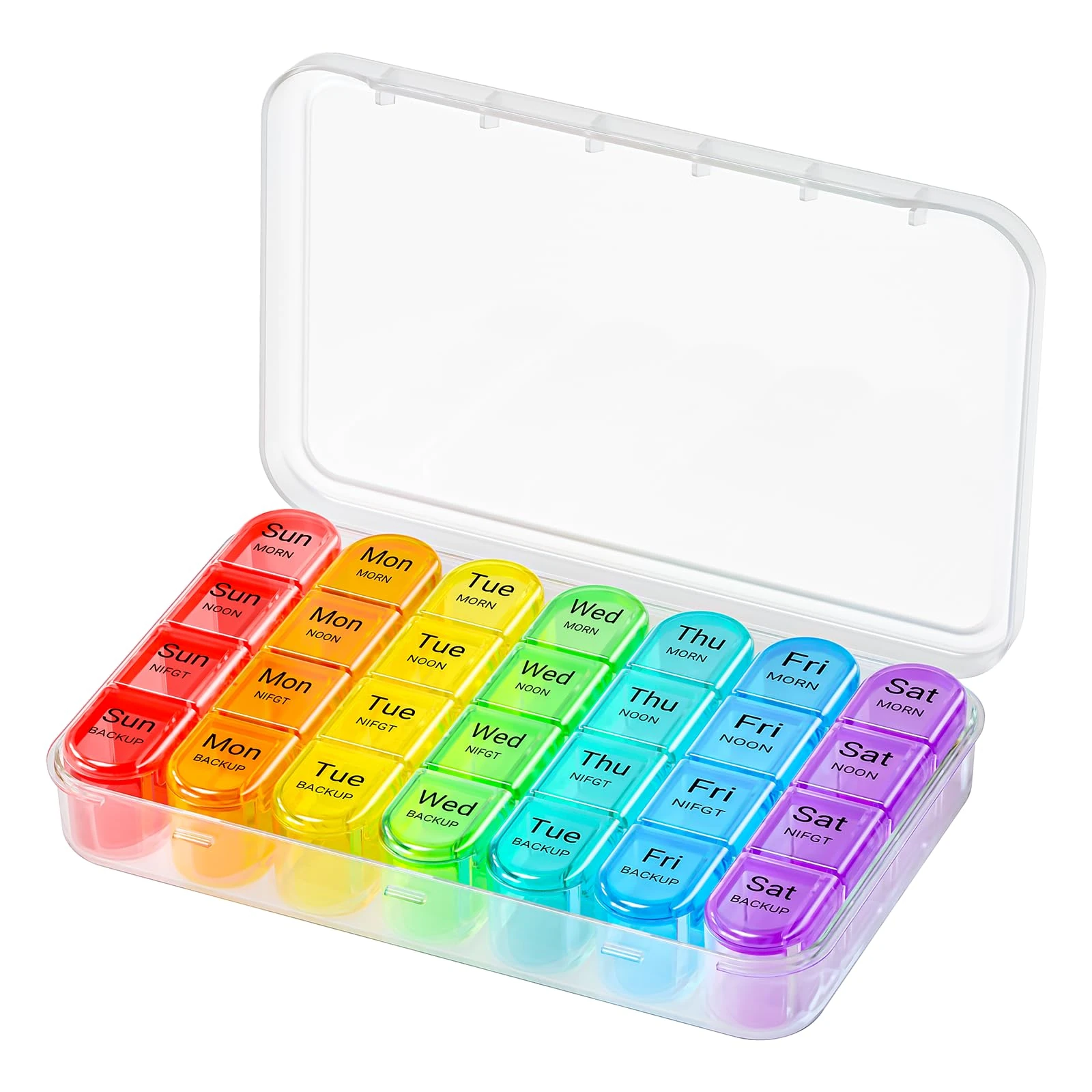 Pill Box 4 Times a Day, 7 Days Pill Organiser Box with 28 Compartments, Weekly Pill Case for Morning Noon Evening and Bed Time (White)