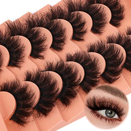 Fluffy Mink Lashes Wispy False Eyelashes 18mm Thick Volume Faux Mink Lashes 7 Pairs Curly Fake Eyelashes Multipack by TOOCHUNAG