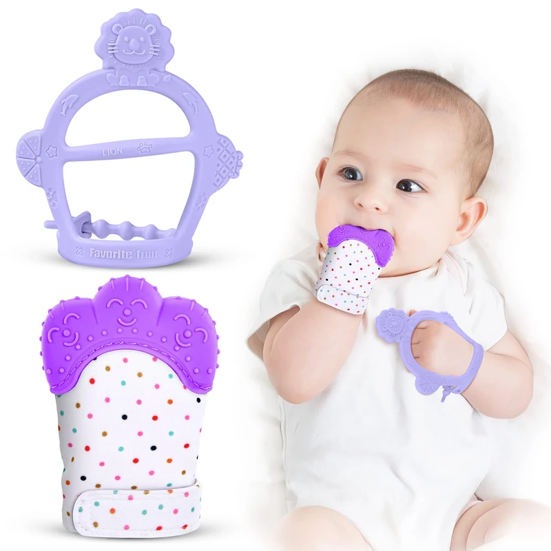 Vicloon Baby Teething Set - 2Pcs Silicone Mitten and Toy - Image 1