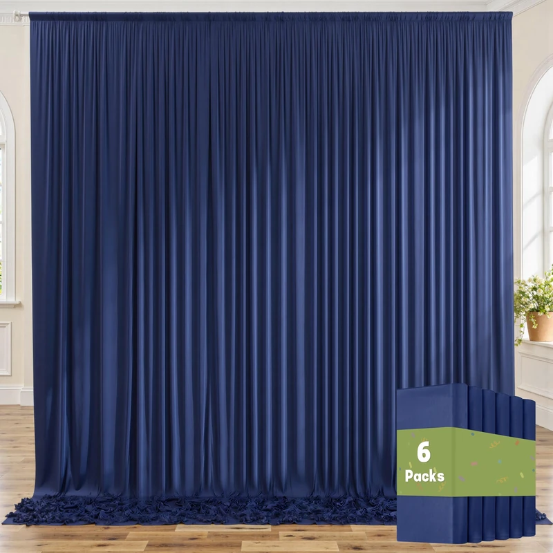 30ft x 10ft Wrinkle Free Navy Blue Backdrop Curtains for Parties, 6 Panels 5x10ft Silky Polyester Photo Backdrop Drapes for Wedding Birthday Graduation Photography Party Background Stand