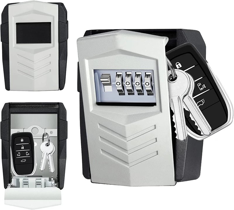 ZHEGE Key Safe Wall Mounted, Large Key Box with Code for 10 House Keys and Car Keys, Weatherproof Combination Key Lock Box Outdoor for Home, Office, Apartment, Airbnb Lock (Grey)